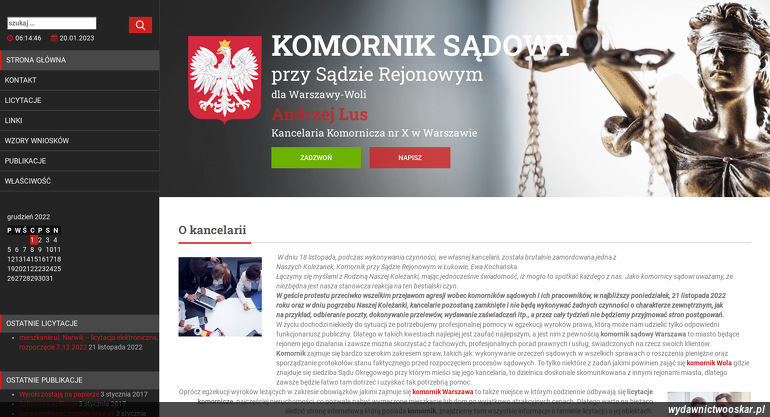 Komornik Sądowy przy Sądzie Rejonowym dla Warszawy-Woli Andrzej Lus strona www